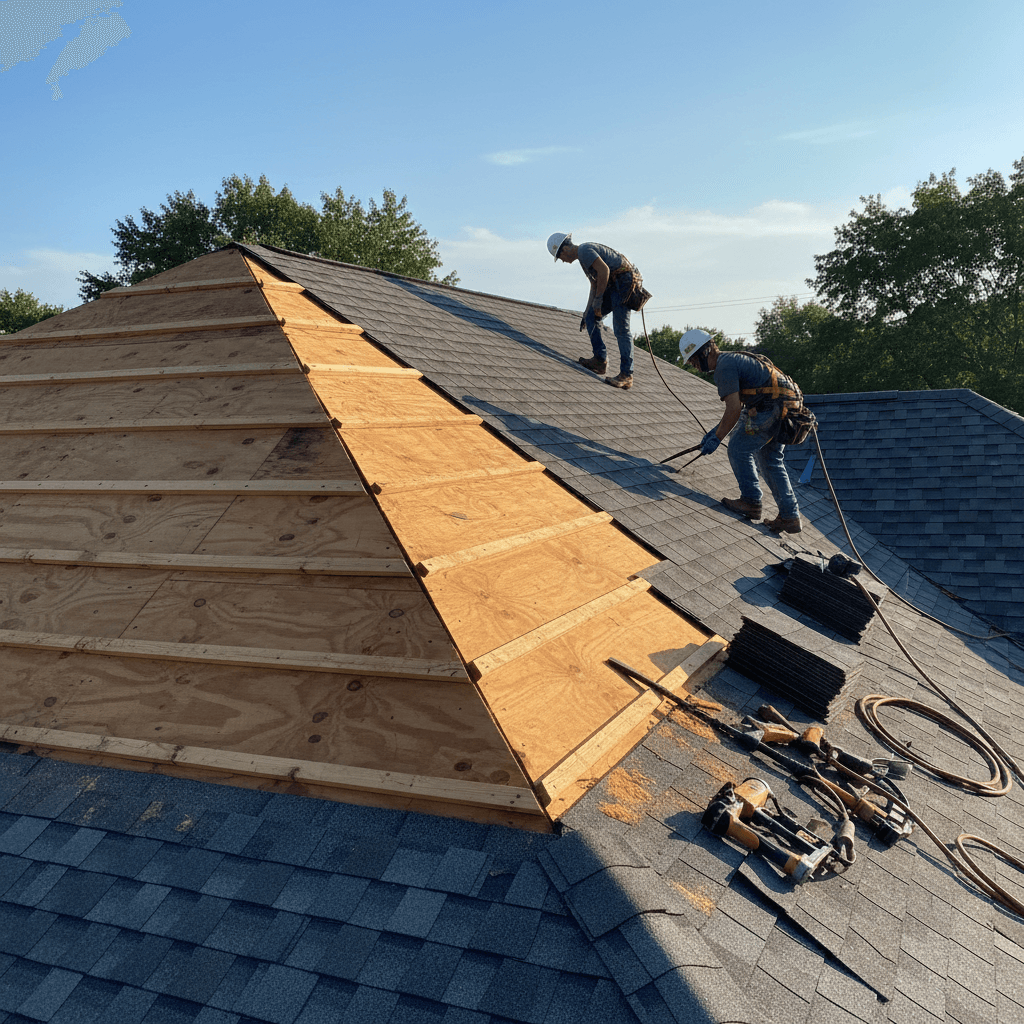 Residential roof repair addressing storm and wind damage