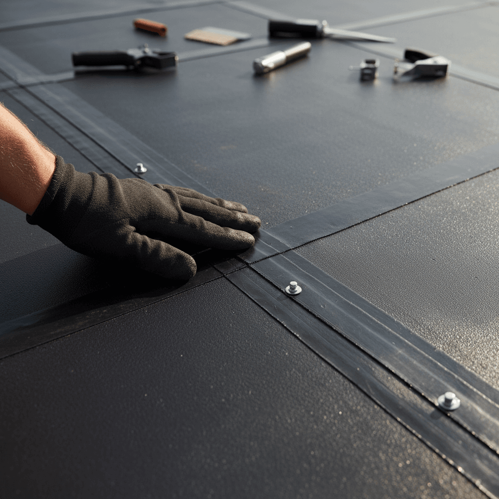 Rubber roofing installation detail