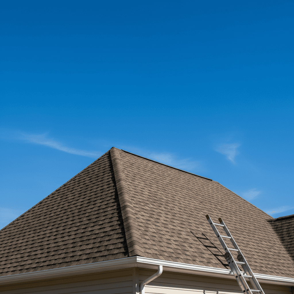Finished residential roof installation with new asphalt shingles